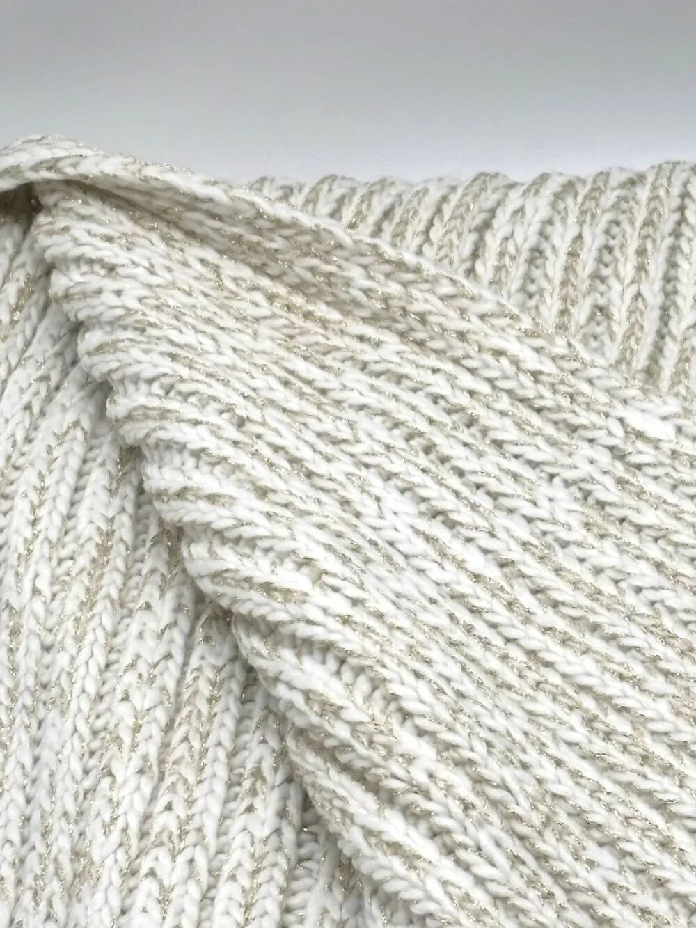 DKNY Flat-Stud Metallic Rib-Knit Scarf, Ivory/Gold